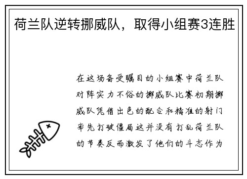 荷兰队逆转挪威队，取得小组赛3连胜